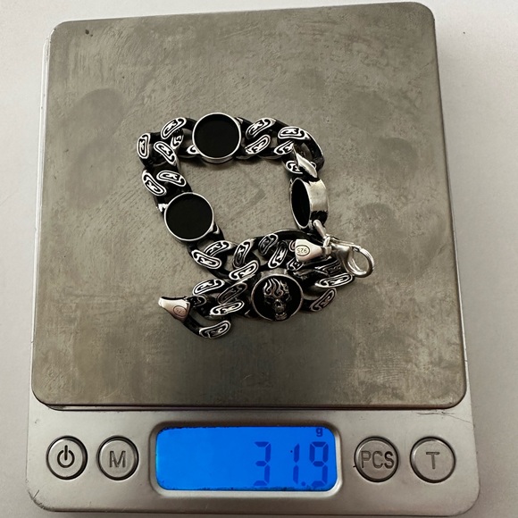 925 Silver skull 10mm bracelet link chain 8 inches - Picture 4 of 4